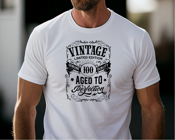 100th Birthday Gift DTF Transfer - Vintage Age - Do it Yourself Iron On Heat Press Hot or Cold Peel T 100 Birthday Shirt Any Material Long Lasting Full Colour