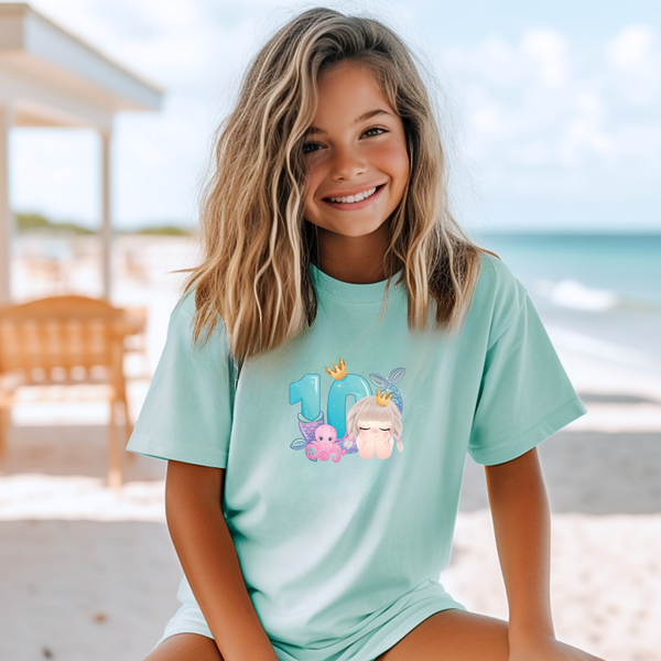 10th Birthday Girl Ten Year Old - Mermaid Kids DTF Transfer - Gift Do it Yourself Iron On Heat Press Shirt Any Material Long Lasting Full Colour