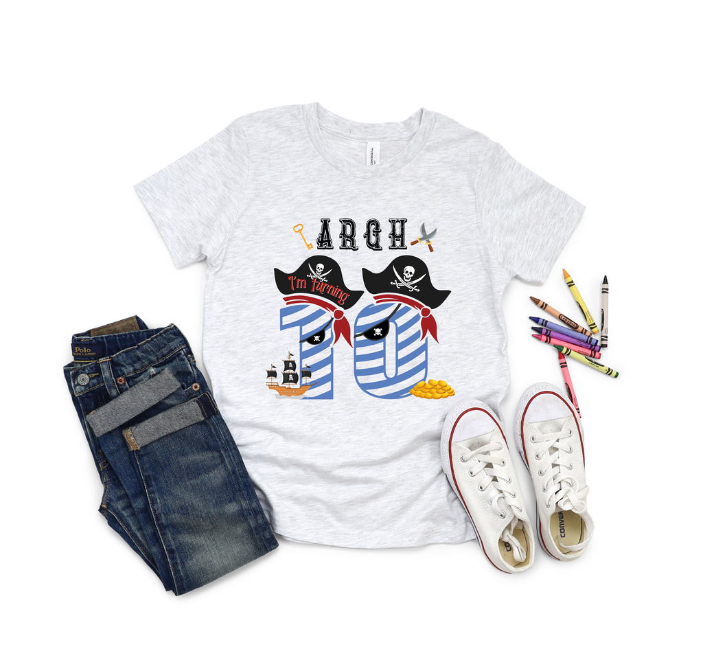 10th Birthday Ten Year Old - Turning 10 Pirate Kids DTF Transfer - Gift Do it Yourself Iron On Heat Press Shirt Any Material Long Lasting Full Colour