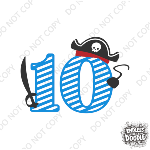 10th Birthday Ten Year Old - Pirate Kids DTF Transfer - Gift Do it Yourself Iron On Heat Press Shirt Any Material Long Lasting Full Colour