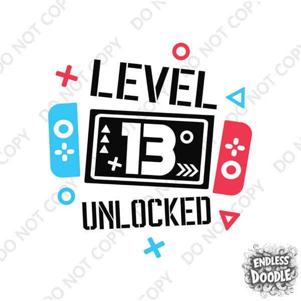 13th Birthday Boy Thirteen Year Old - Gaming Kids DTF Transfer - Gift Do it Yourself Iron On Heat Press Shirt Any Material Long Lasting Full Colour