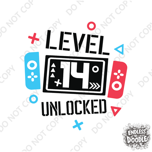 14th Birthday Boy Fourteen Year Old - Gaming Kids DTF Transfer - Gift Do it Yourself Iron On Heat Press Shirt Any Material Long Lasting Full Colour