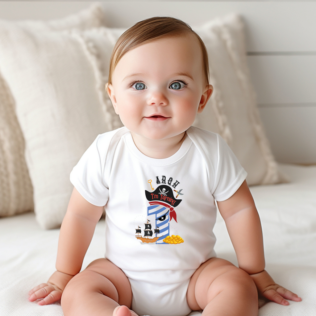 1st Birthday One Year Old - Turning 1 Pirate Kids DTF Transfer - Gift Do it Yourself Iron On Heat Press Shirt Any Material Long Lasting Full Colour