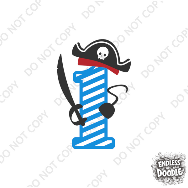 1st Birthday One Year Old - Pirate Kids DTF Transfer - Gift Do it Yourself Iron On Heat Press Shirt Any Material Long Lasting Full Colour