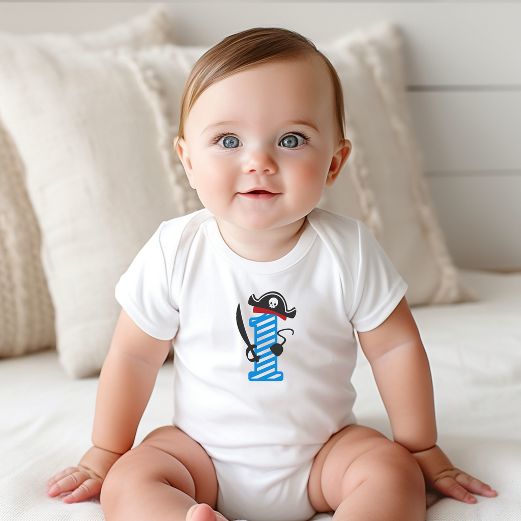 1st Birthday One Year Old - Pirate Kids DTF Transfer - Gift Do it Yourself Iron On Heat Press Shirt Any Material Long Lasting Full Colour