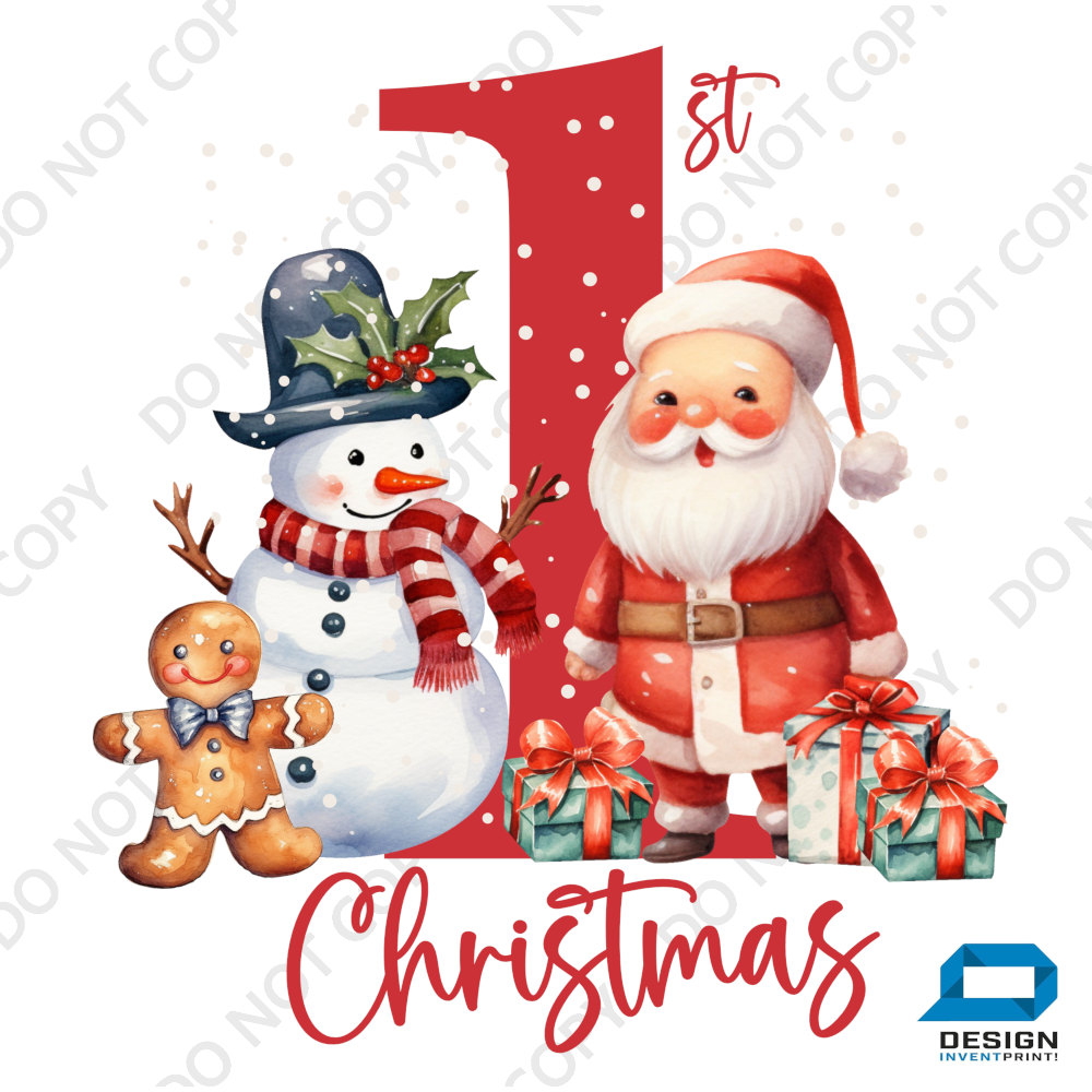 Christmas DTF Transfer - 1st Christmas - Do it Yourself Iron On or Heat Press Hot Cold Peel T Shirt Any Material Full Colour
