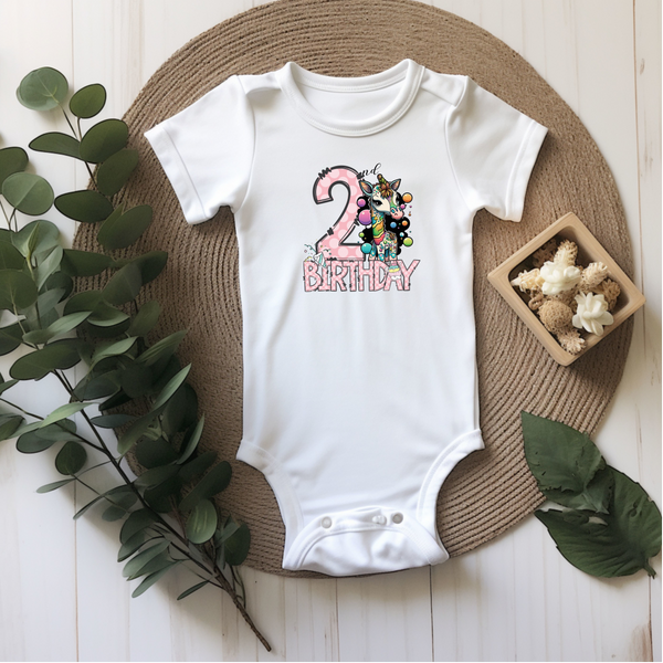 2nd Birthday Girl Two Year Old - Giraffe Kids DTF Transfer - Gift Do it Yourself Iron On Heat Press Shirt Any Material Long Lasting Full Colour