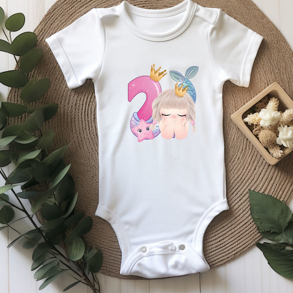 2nd  Birthday Girl Two Year Old - Mermaid Kids DTF Transfer - Gift Do it Yourself Iron On Heat Press Shirt Any Material Long Lasting Full Colour