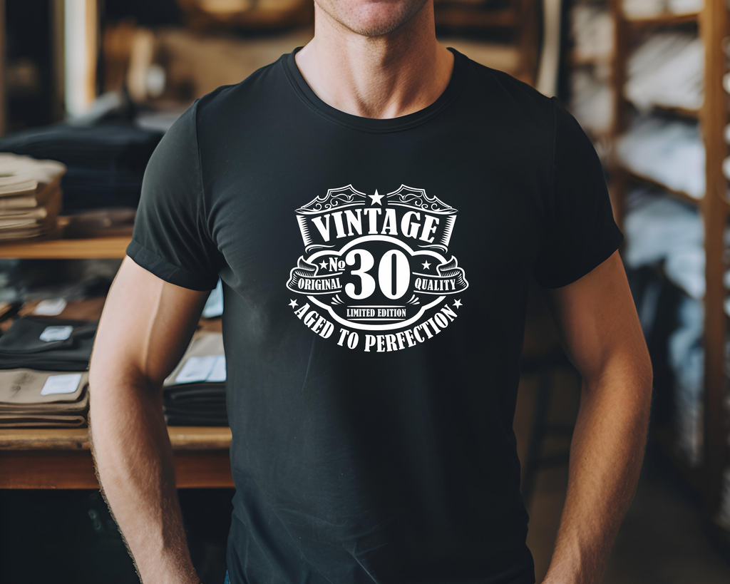 30th Birthday DTF Transfer - Vintage Badge 30 - Do it Yourself Iron On Heat Press 30 Birthday Shirt Any Material Long Lasting Full Colour