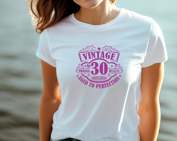 30th Birthday DTF Transfer - Vintage Badge 30 - Do it Yourself Iron On Heat Press 30 Birthday Shirt Any Material Long Lasting Full Colour