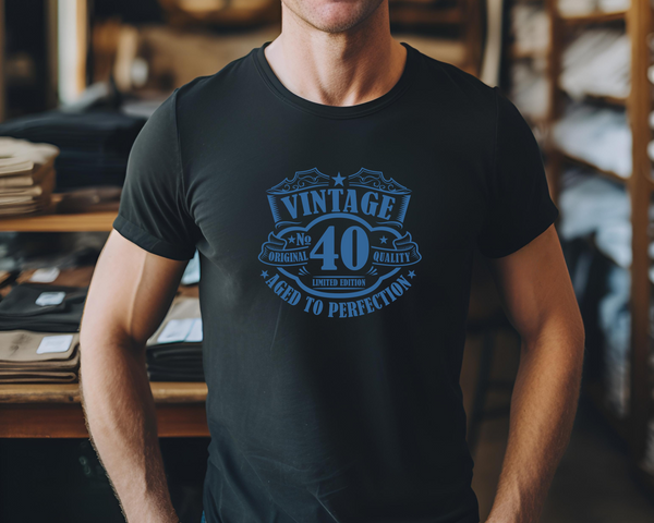 40th Birthday DTF Transfer - Vintage Badge 40 - Do it Yourself Iron On Heat Press 40 Birthday Shirt Any Material Long Lasting Full Colour