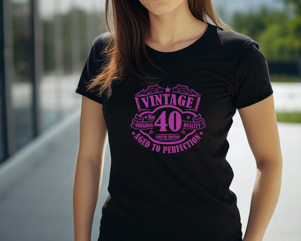 40th Birthday DTF Transfer - Vintage Badge 40 - Do it Yourself Iron On Heat Press 40 Birthday Shirt Any Material Long Lasting Full Colour