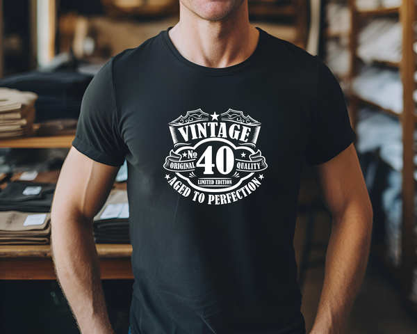 40th Birthday DTF Transfer - Vintage Badge 40 - Do it Yourself Iron On Heat Press 40 Birthday Shirt Any Material Long Lasting Full Colour