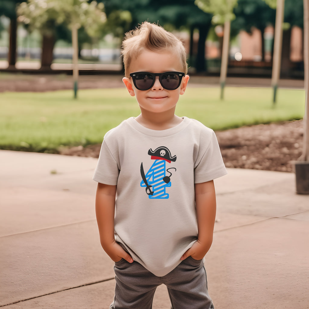 4th Birthday Four Year Old - Pirate Kids DTF Transfer - Gift Do it Yourself Iron On Heat Press Shirt Any Material Long Lasting Full Colour