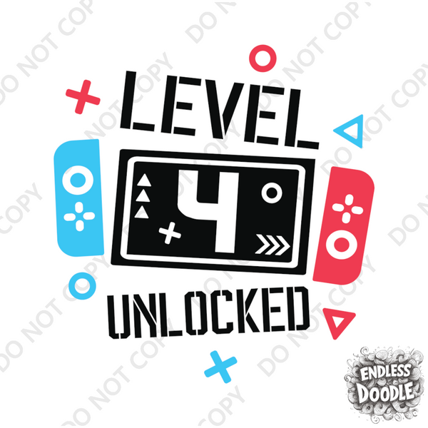 4th Birthday Boy Four Year Old - Gaming Kids DTF Transfer - Gift Do it Yourself Iron On Heat Press Shirt Any Material Long Lasting Full Colour