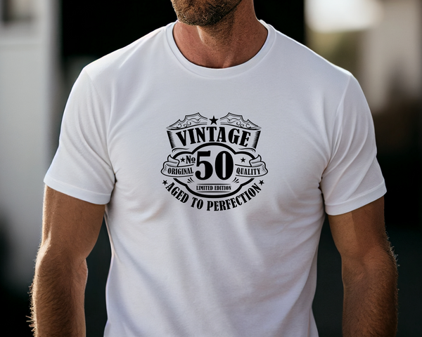 50th Birthday DTF Transfer - Vintage Badge 50 - Do it Yourself Iron On Heat Press 50 Birthday Shirt Any Material Long Lasting Full Colour