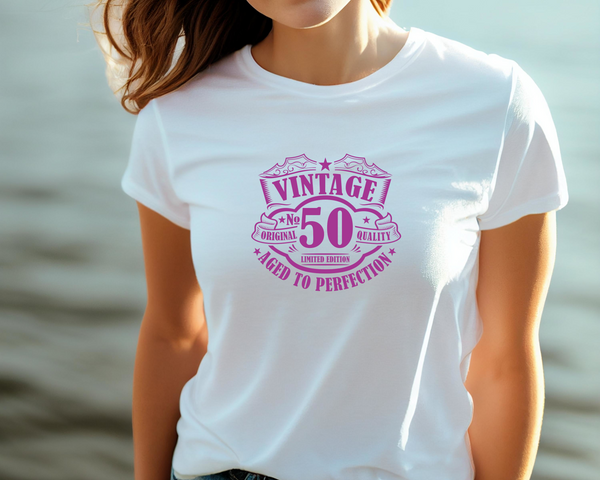 50th Birthday DTF Transfer - Vintage Badge 50 - Do it Yourself Iron On Heat Press 50 Birthday Shirt Any Material Long Lasting Full Colour