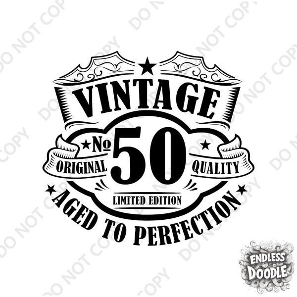 50th Birthday DTF Transfer - Vintage Badge 50 - Do it Yourself Iron On Heat Press 50 Birthday Shirt Any Material Long Lasting Full Colour
