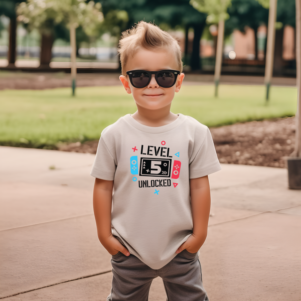 5th Birthday Boy Five Year Old - Gaming Kids DTF Transfer - Gift Do it Yourself Iron On Heat Press Shirt Any Material Long Lasting Full Colour