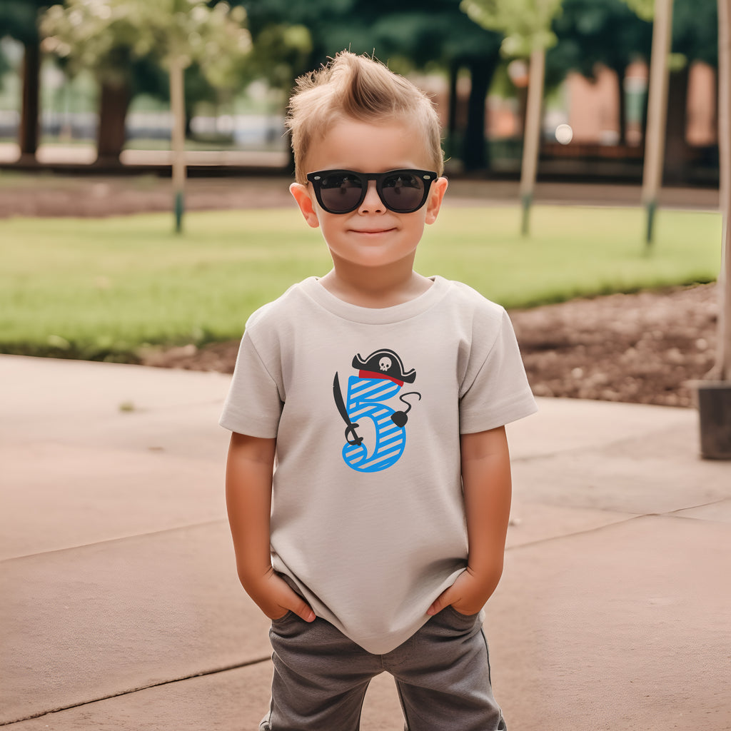 5th Birthday Five Year Old - Pirate Kids DTF Transfer - Gift Do it Yourself Iron On Heat Press Shirt Any Material Long Lasting Full Colour