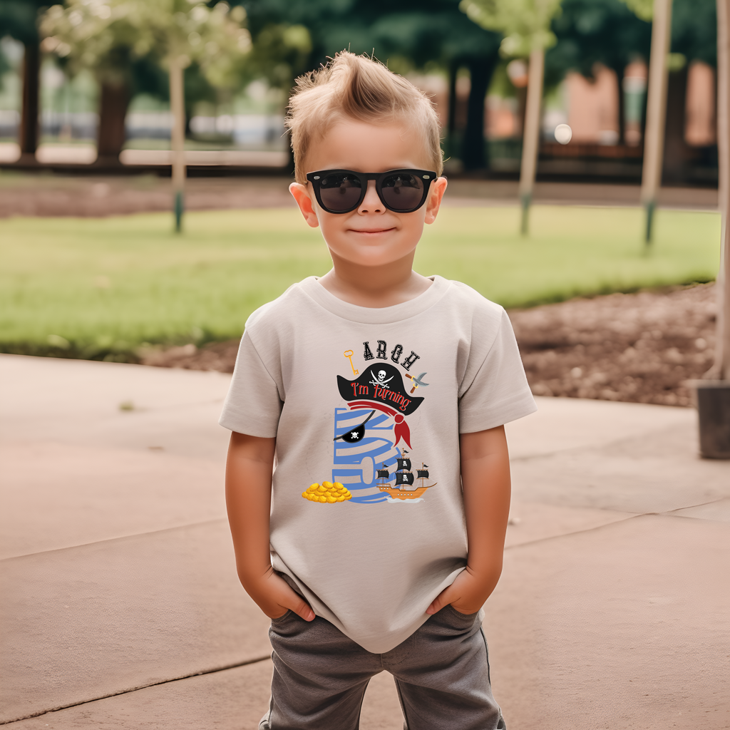 5th Birthday Five Year Old - Turning 5 Pirate Kids DTF Transfer - Gift Do it Yourself Iron On Heat Press Shirt Any Material Long Lasting Full Colour