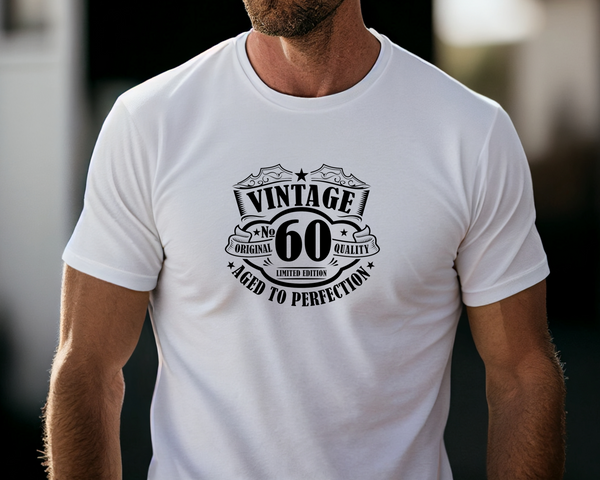 60th Birthday DTF Transfer - Vintage Badge 60 - Do it Yourself Iron On Heat Press 60 Birthday Shirt Any Material Long Lasting Full Colour