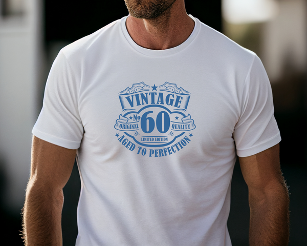 60th Birthday DTF Transfer - Vintage Badge 60 - Do it Yourself Iron On Heat Press 60 Birthday Shirt Any Material Long Lasting Full Colour