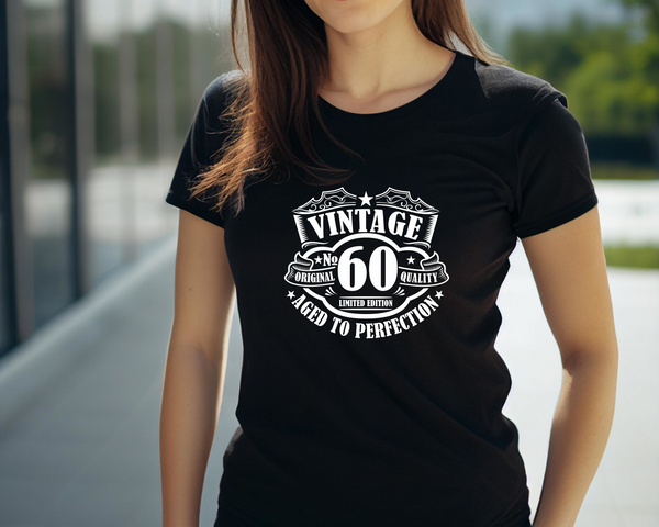 60th Birthday DTF Transfer - Vintage Badge 60 - Do it Yourself Iron On Heat Press 60 Birthday Shirt Any Material Long Lasting Full Colour