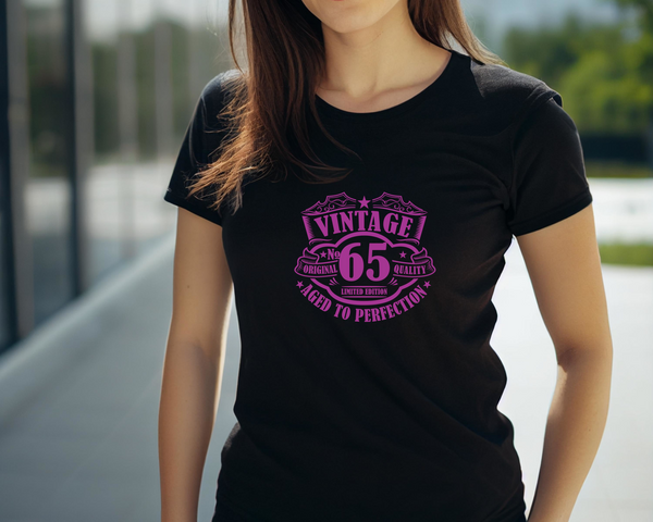 65th Birthday DTF Transfer - Vintage Badge 65 - Do it Yourself Iron On Heat Press 65 Birthday Shirt Any Material Long Lasting Full Colour