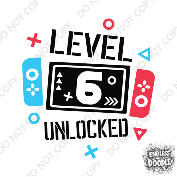 6th Birthday Boy Six Year Old - Gaming Kids DTF Transfer - Gift Do it Yourself Iron On Heat Press Shirt Any Material Long Lasting Full Colour