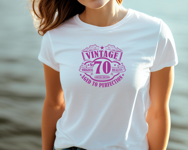 70th Birthday DTF Transfer - Vintage Badge 70 - Do it Yourself Iron On Heat Press 70 Birthday Shirt Any Material Long Lasting Full Colour