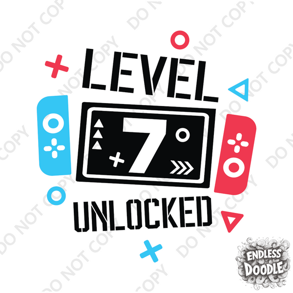 7th Birthday Boy Seven Year Old - Gaming Kids DTF Transfer - Gift Do it Yourself Iron On Heat Press Shirt Any Material Long Lasting Full Colour