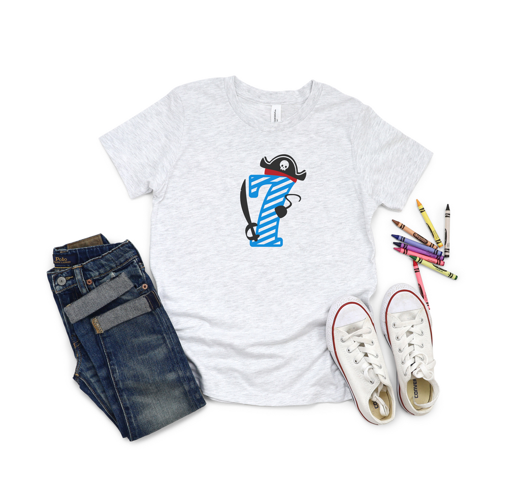 7th Birthday Seven Year Old - Pirate Kids DTF Transfer - Gift Do it Yourself Iron On Heat Press Shirt Any Material Long Lasting Full Colour