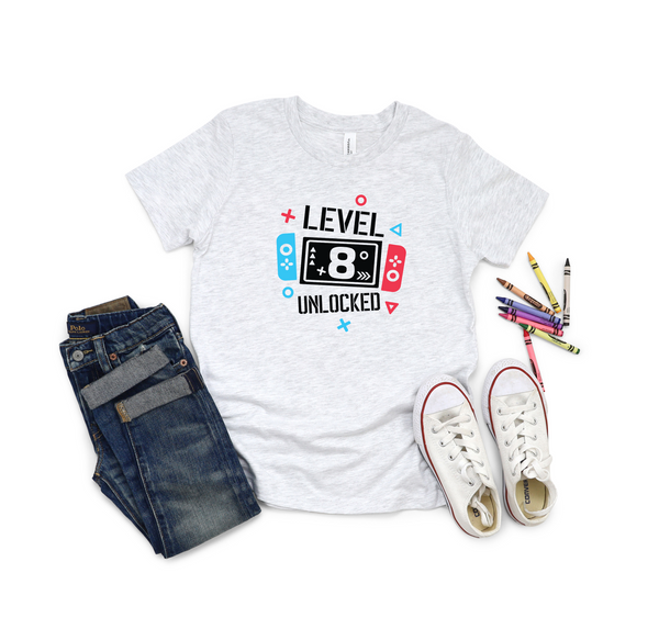 8th Birthday Boy Eight Year Old - Gaming Kids DTF Transfer - Gift Do it Yourself Iron On Heat Press Shirt Any Material Long Lasting Full Colour