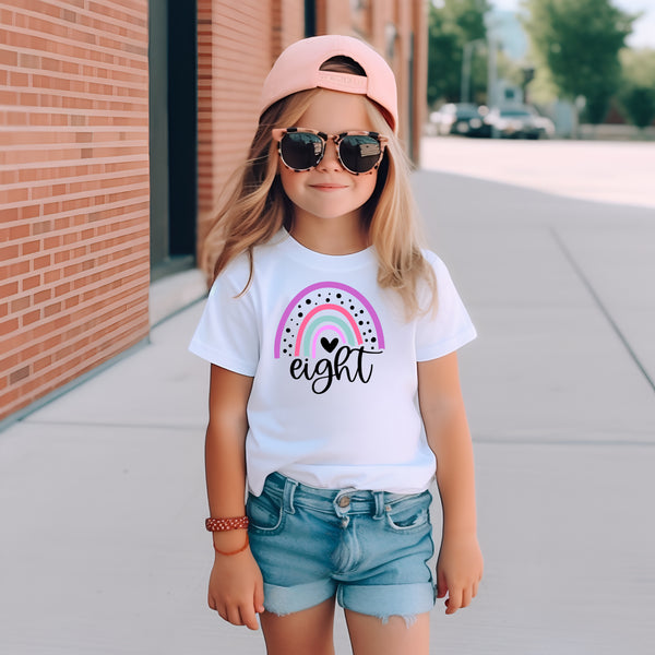 8th Birthday Girl Eight Year Old - Rainbow Pink Purple Kids DTF Transfer - Gift Do it Yourself Iron On Heat Press Shirt Any Material Long Lasting Full Colour