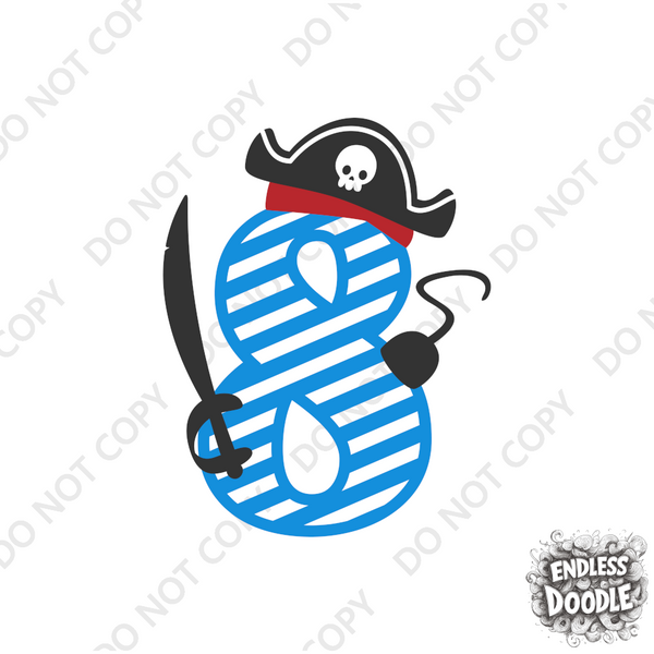 8th Birthday Eight Year Old - Pirate Kids DTF Transfer - Gift Do it Yourself Iron On Heat Press Shirt Any Material Long Lasting Full Colour