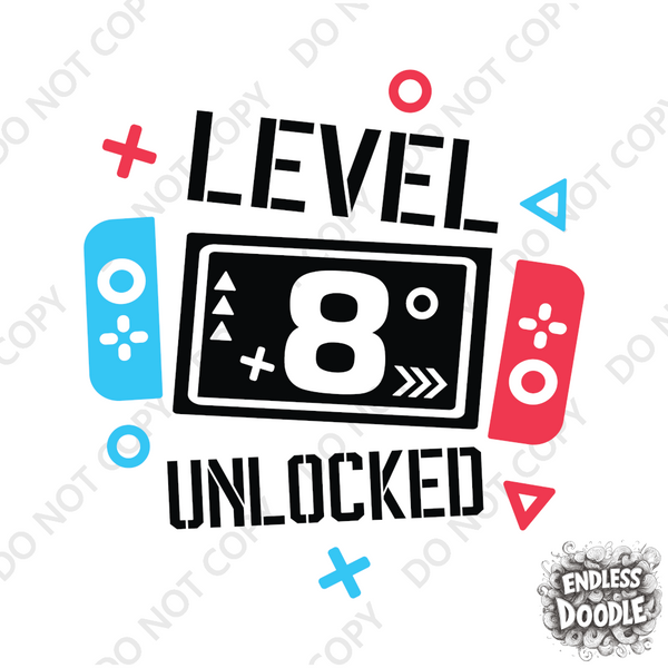 8th Birthday Boy Eight Year Old - Gaming Kids DTF Transfer - Gift Do it Yourself Iron On Heat Press Shirt Any Material Long Lasting Full Colour