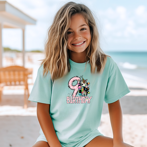 9th Birthday Girl Nine Year Old - Giraffe Kids DTF Transfer - Gift Do it Yourself Iron On Heat Press Shirt Any Material Long Lasting Full Colour (Copy)