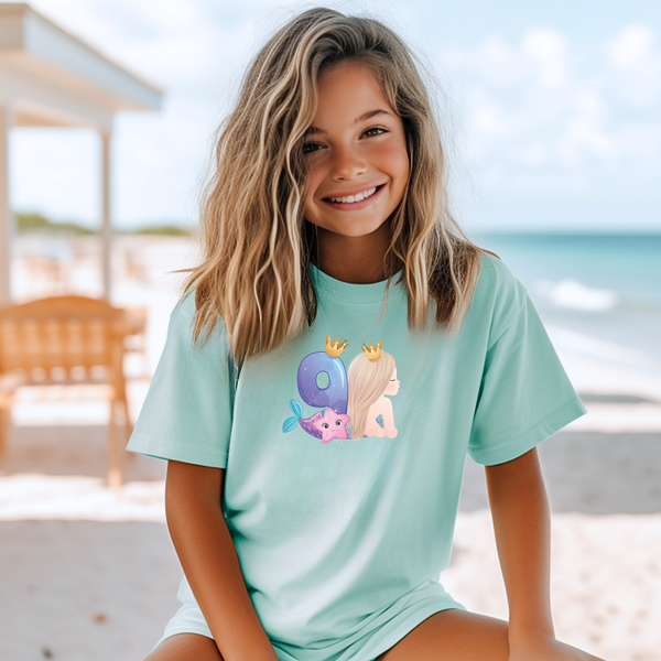 9th Birthday Girl Nine Year Old - Mermaid Kids DTF Transfer - Gift Do it Yourself Iron On Heat Press Shirt Any Material Long Lasting Full Colour
