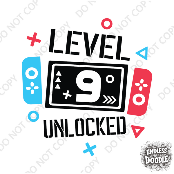 9th Birthday Boy Nine Year Old - Gaming Kids DTF Transfer - Gift Do it Yourself Iron On Heat Press Shirt Any Material Long Lasting Full Colour