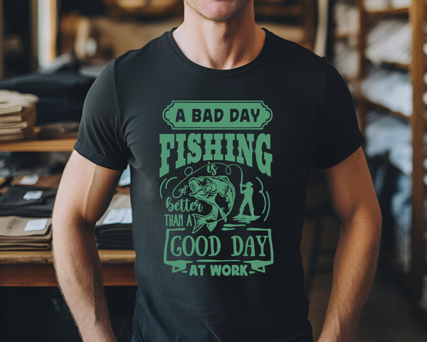 Fishing Fish Angling DTF Transfer - Bad Day - Do it Yourself Iron On Heat Press Hot or Cold Peel Shirt Any Material Long Lasting Full Colour