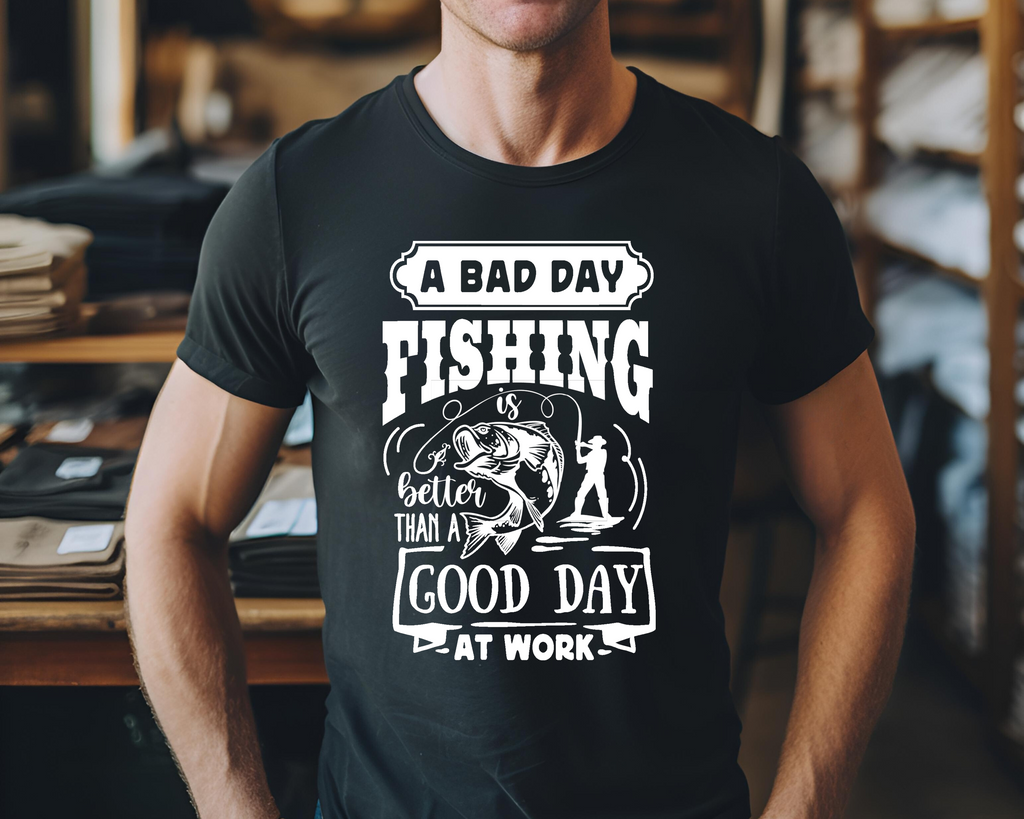 Fishing Fish Angling DTF Transfer - Bad Day - Do it Yourself Iron On Heat Press Hot or Cold Peel Shirt Any Material Long Lasting Full Colour
