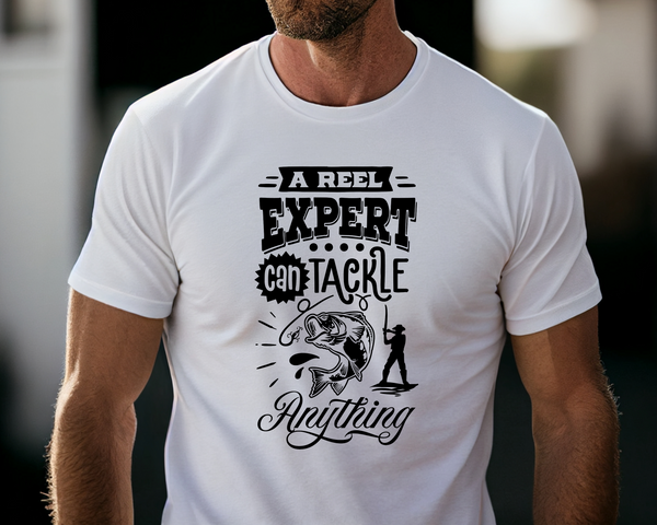 Fishing Fish Angling DTF Transfer - Real Expert Can Tackle Anything - Do it Yourself Iron On Heat Press Hot or Cold Peel Shirt Any Material Long Lasting Full Colour