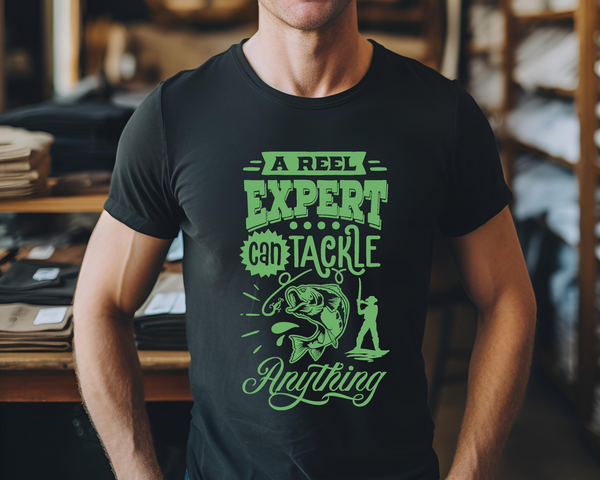 Fishing Fish Angling DTF Transfer - Real Expert Can Tackle Anything - Do it Yourself Iron On Heat Press Hot or Cold Peel Shirt Any Material Long Lasting Full Colour