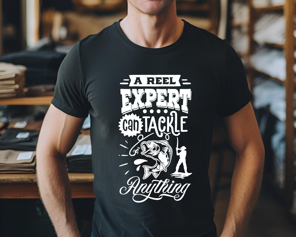 Fishing Fish Angling DTF Transfer - Real Expert Can Tackle Anything - Do it Yourself Iron On Heat Press Hot or Cold Peel Shirt Any Material Long Lasting Full Colour