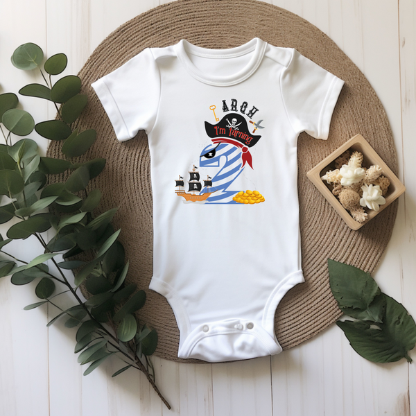 2nd Birthday Two Year Old - Turning 2 Pirate Kids DTF Transfer - Gift Do it Yourself Iron On Heat Press Shirt Any Material Long Lasting Full Colour