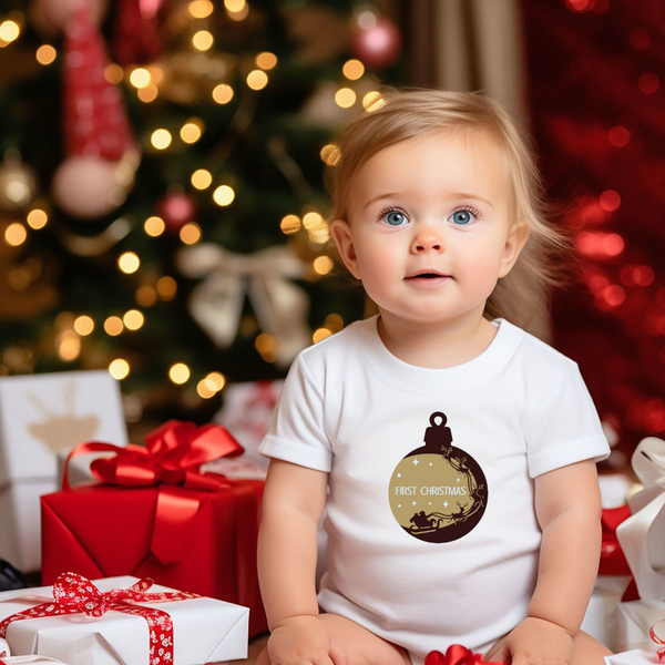 Christmas DTF Transfer - 1st Christmas Bauble - Do it Yourself Iron On or Heat Press Hot Cold Peel T Shirt Any Material Full Colour