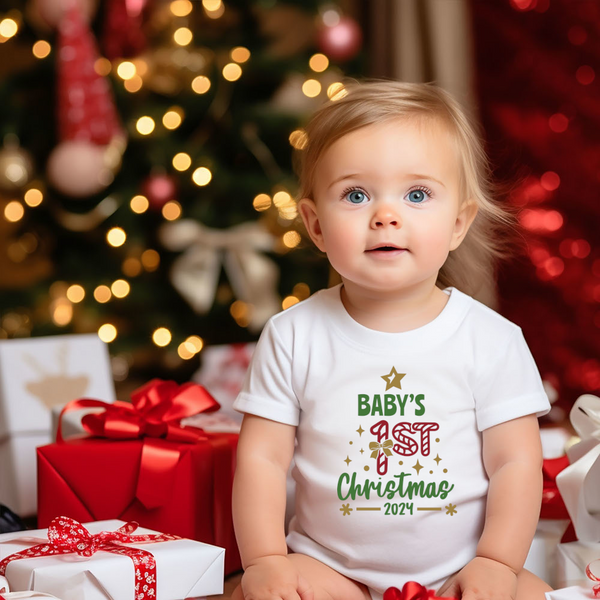 Christmas DTF Transfer - 1st Christmas Bow  - Do it Yourself Iron On or Heat Press Hot Cold Peel T Shirt Any Material Full Colour