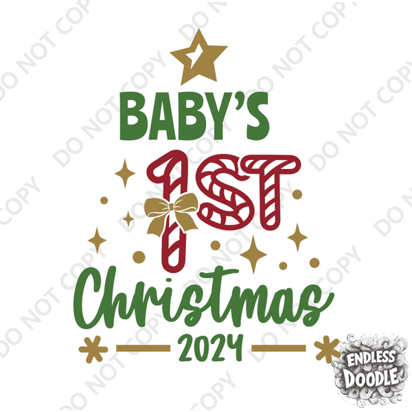 Christmas DTF Transfer - 1st Christmas Bow  - Do it Yourself Iron On or Heat Press Hot Cold Peel T Shirt Any Material Full Colour