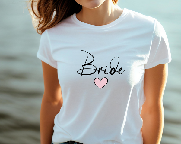 Wedding Hen Do Party DTF Transfer - Bride Pink Heart - Do it Yourself Iron On Heat Press Hot or Cold Peel Shirt Any Material Long Lasting Full Colour